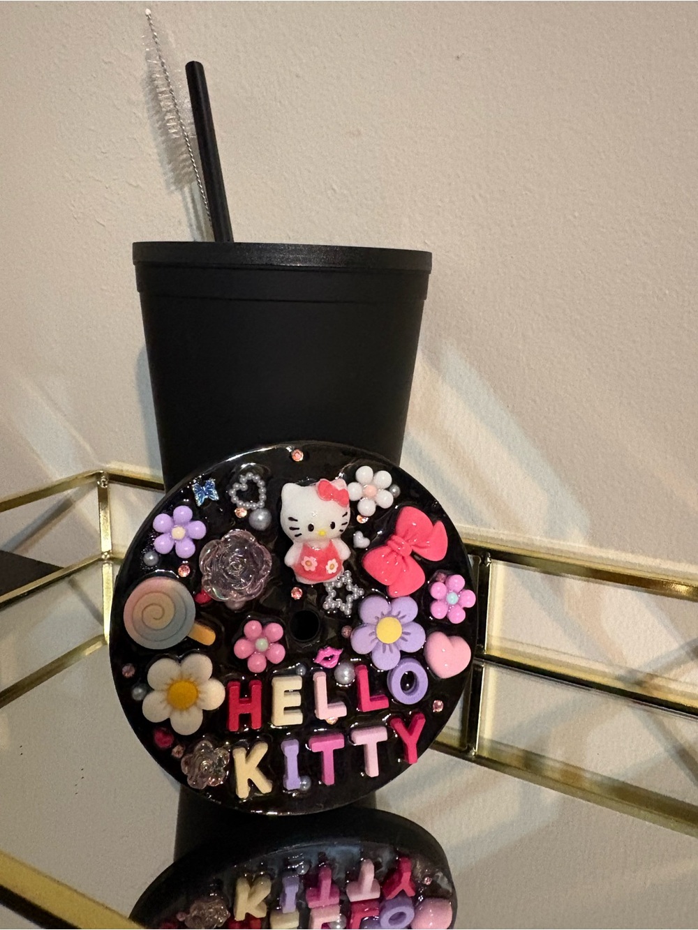 Hello Kitty Black Phone Grip Cover with Pink, Purple & White Accents